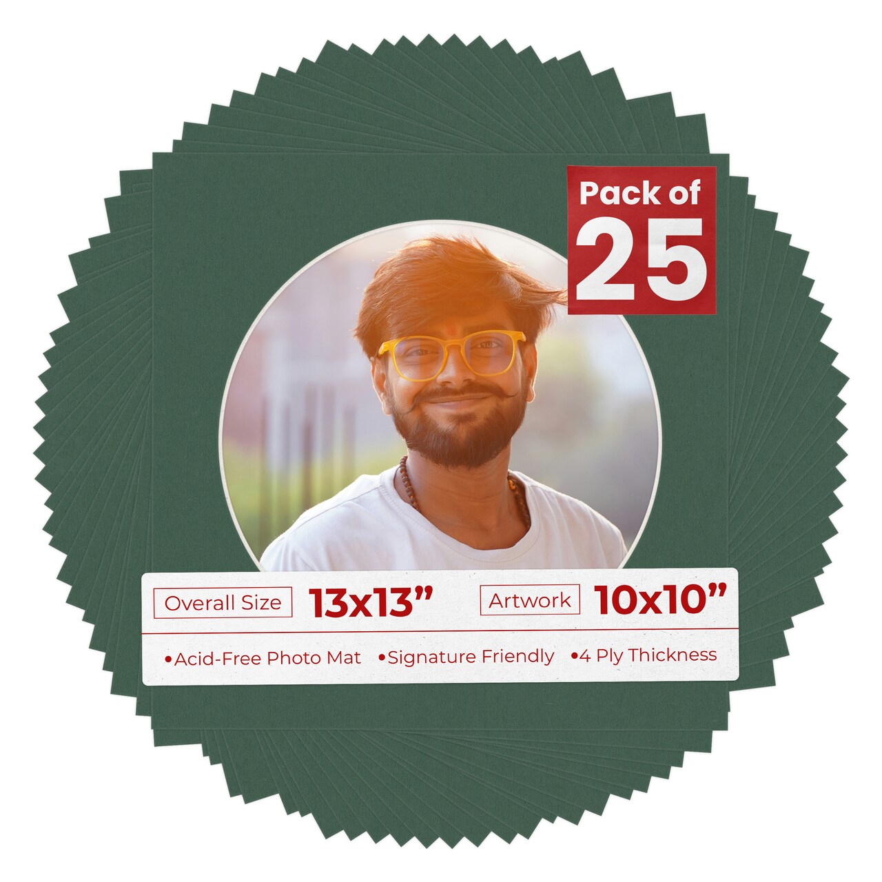 Hunter Green Mat Board for 13x13 Frames - Circle Opening for 10x10 Photos